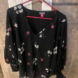 Vince Camuto Black and Pink Floral Blouse